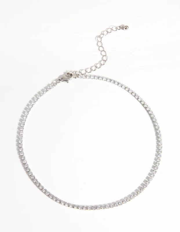 Shop Classic Women's Necklaces & Pendants with a Modern Twist-Silver Cubic Zirconia Cupchain Choker Shop Classic Women's Necklaces & Pendants with a Modern Twist-Silver Cubic Zirconia Cupchain Choker