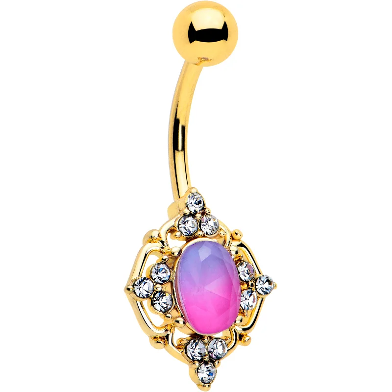 Comfortable Belly Rings with Radiant Detail -Pink Tourmaline Gold Tone Wondrous Glam Belly Ring Comfortable Belly Rings with Radiant Detail -Pink Tourmaline Gold Tone Wondrous Glam Belly Ring