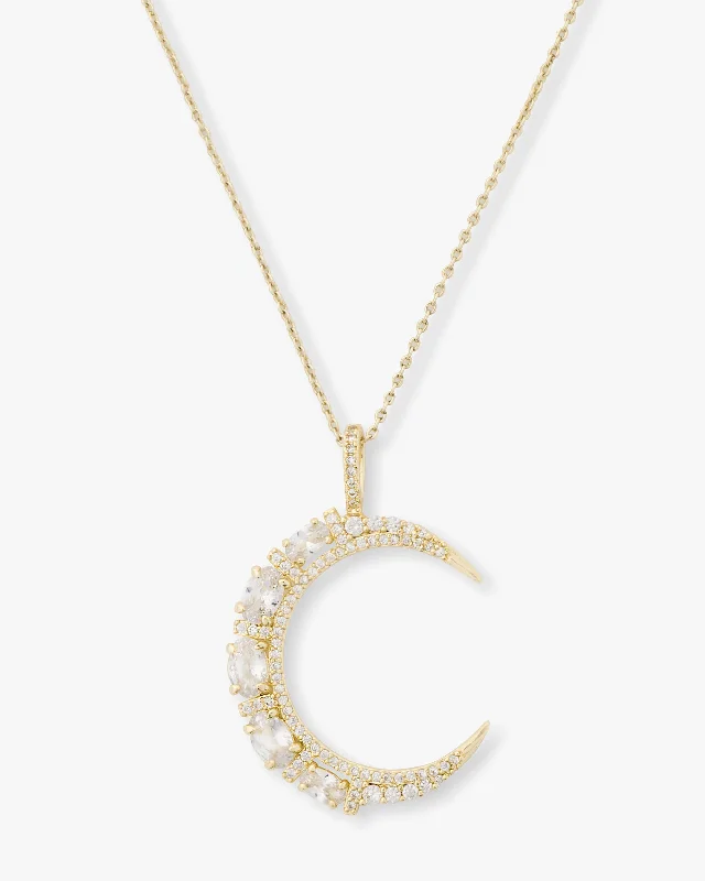 Shop Classic Women's  Necklaces & Pendants with a Modern Twist-She's an Icon Moon Necklace - Gold|White Diamondettes