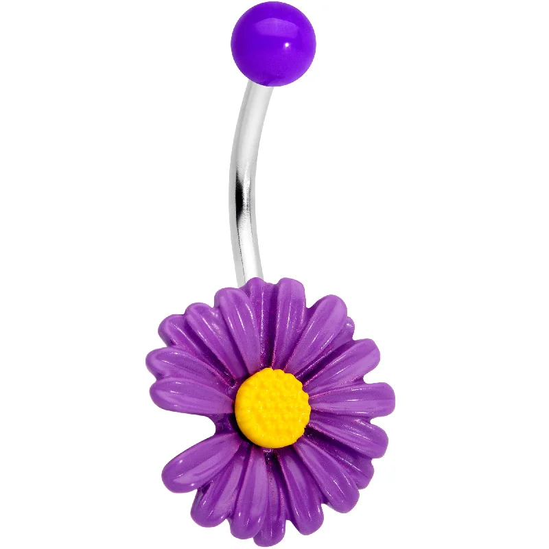 Comfortable Belly Rings with Chic Finish -Purple Daisy Flower Belly Ring