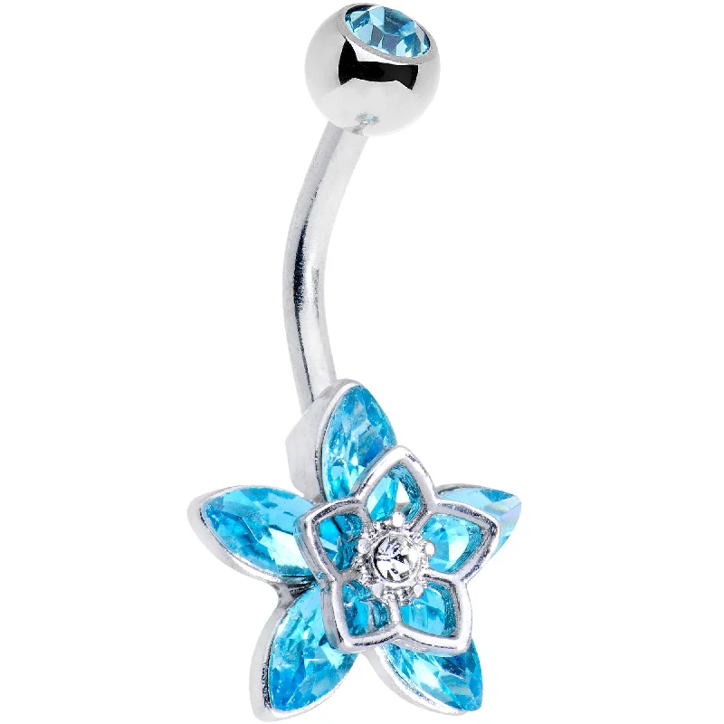 Stylish Belly Rings for Exclusive Fashion -Aqua Gem Flower burst Star Belly Ring