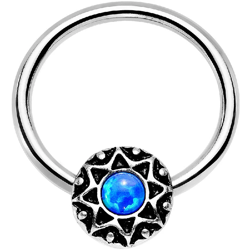 Lip Rings with Colorful Stones for Fun Looks14 Gauge 9/16 Blue Faux Opal Steel Ornate Star Symbol Captive Ring Lip Rings with Colorful Stones for Fun Looks14 Gauge 9/16 Blue Faux Opal Steel Ornate Star Symbol Captive Ring