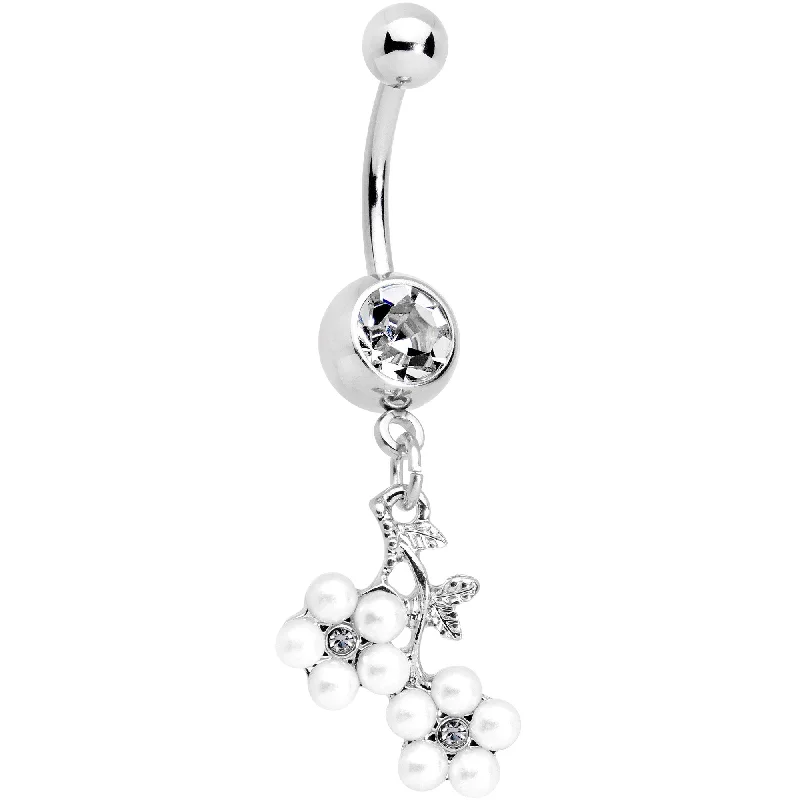 Comfortable Belly Rings for Chic Fashion -Clear Gem White Bunch of Berries Dangle Belly Ring Comfortable Belly Rings for Chic Fashion -Clear Gem White Bunch of Berries Dangle Belly Ring