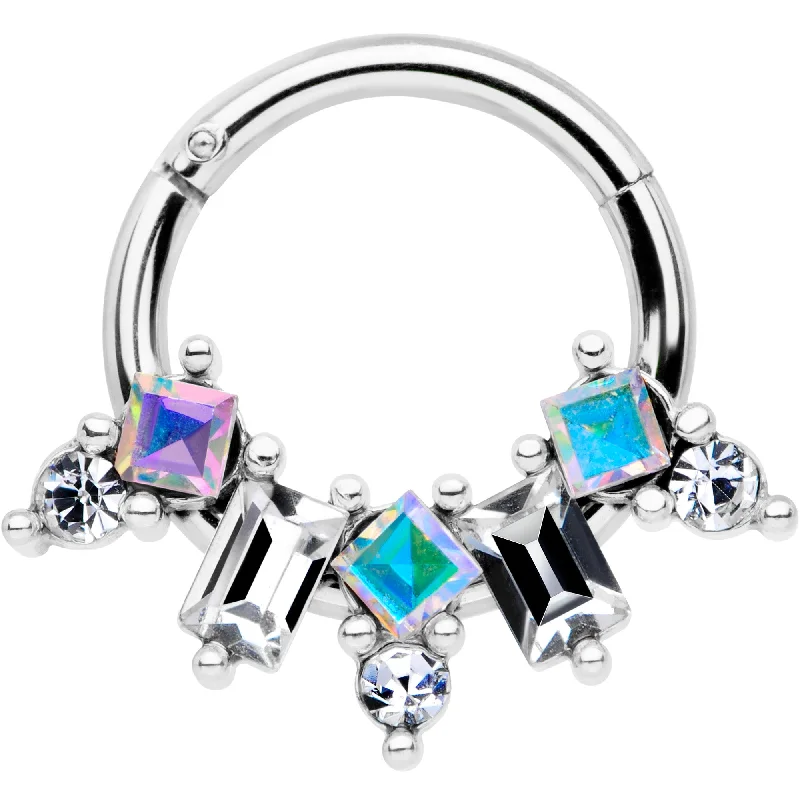 Women's Earrings – Elegant Designs for Every Personality--16 Gauge 5/16 Aurora CZ Gem Fan Hinged Segment Ring