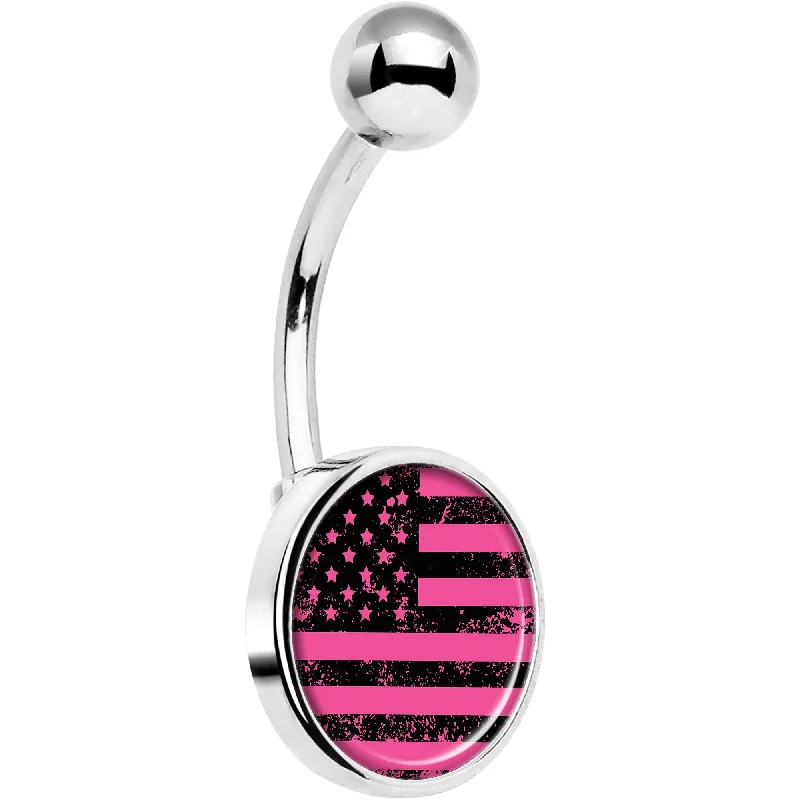 Stylish Belly Rings for Exclusive Appeal -Pink American Flag Belly Ring
