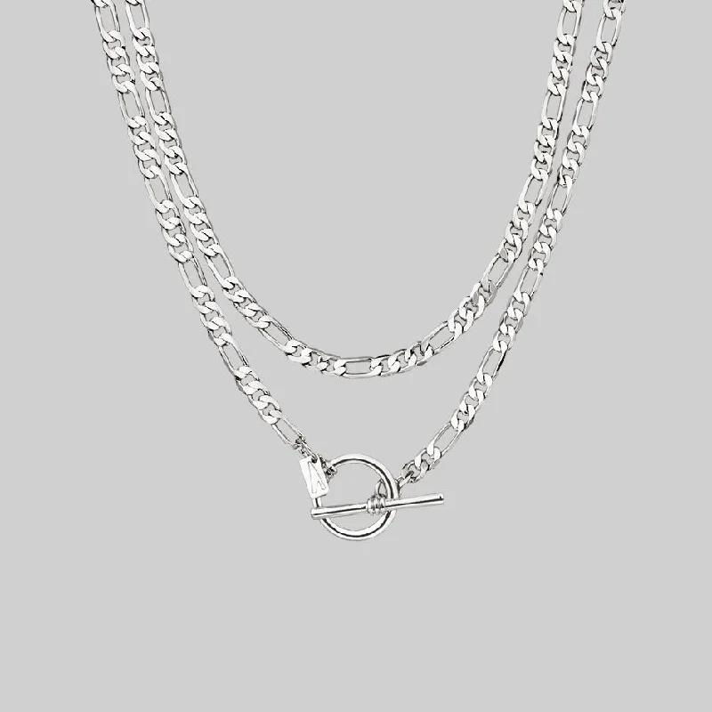 Shop Classic Women's  Necklaces & Pendants with a Modern Twist-HARMONY. Double Wrap T-Bar Chain - Silver
