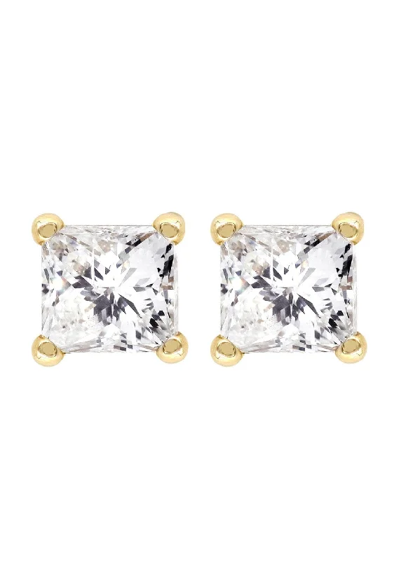 Shop Durable Men's Earrings for Everyday Wear-Princess Cut Diamond Stud Earrings For Men | 14K Yellow Gold | 1.05 Carats Shop Durable Men's Earrings for Everyday Wear-Princess Cut Diamond Stud Earrings For Men | 14K Yellow Gold | 1.05 Carats