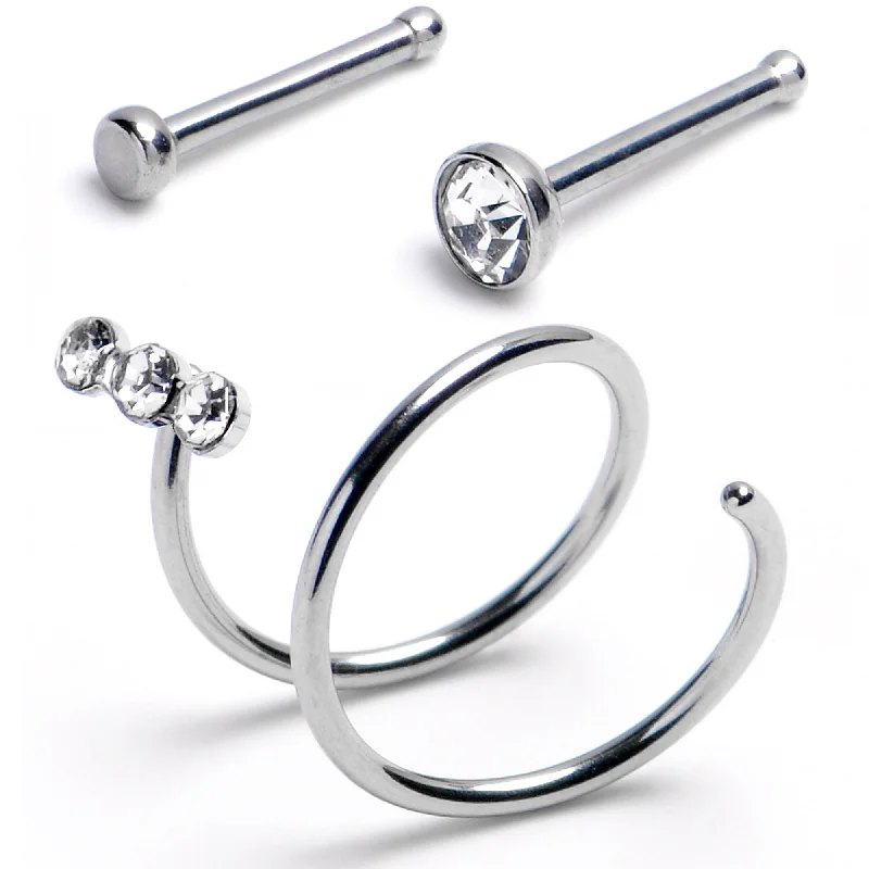 Nose Rings for Men -20 Gauge Nose Bone Triple Gem Twister Double Nose Hoop Ring 3 Pack Nose Rings for Men -20 Gauge Nose Bone Triple Gem Twister Double Nose Hoop Ring 3 Pack