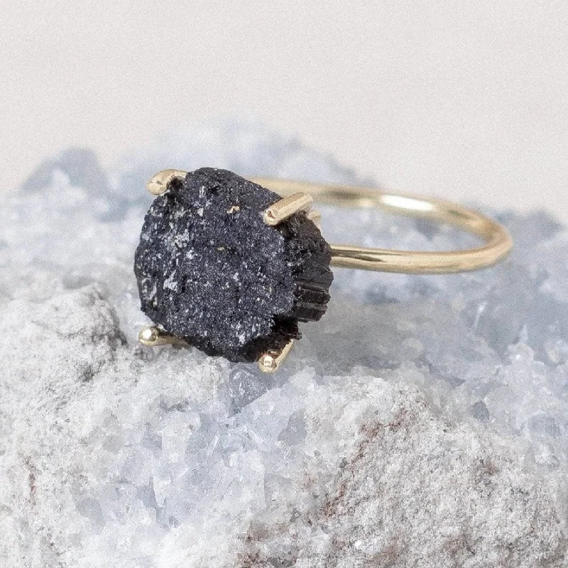 Chic Women's Rings for Fashion-Forward Looks-Black Tourmaline Raw Freeform Gold or Silver Ring Chic Women's Rings for Fashion-Forward Looks-Black Tourmaline Raw Freeform Gold or Silver Ring