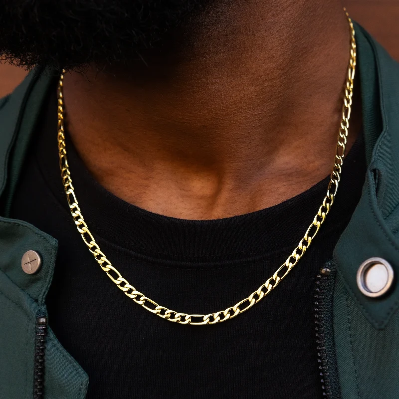 Exclusive Men's Necklaces & Pendants for the Modern Gentleman-Figaro Link Chain in Yellow Gold - 4mm Exclusive Men's Necklaces & Pendants for the Modern Gentleman-Figaro Link Chain in Yellow Gold - 4mm