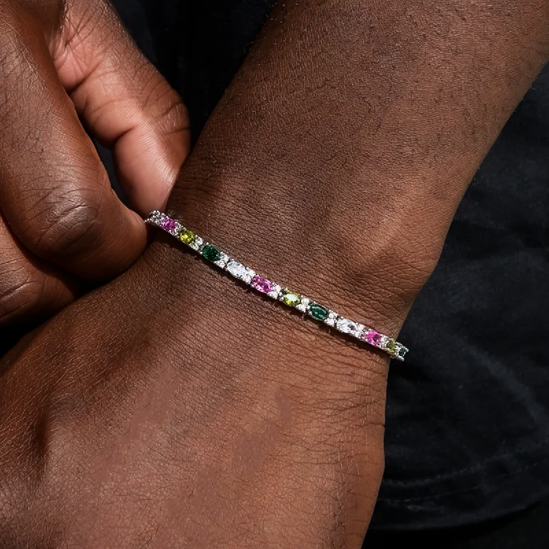 Customizable Bracelets for Men-Multicolor Mixed Oval Cut Tennis Bracelet- 3mm