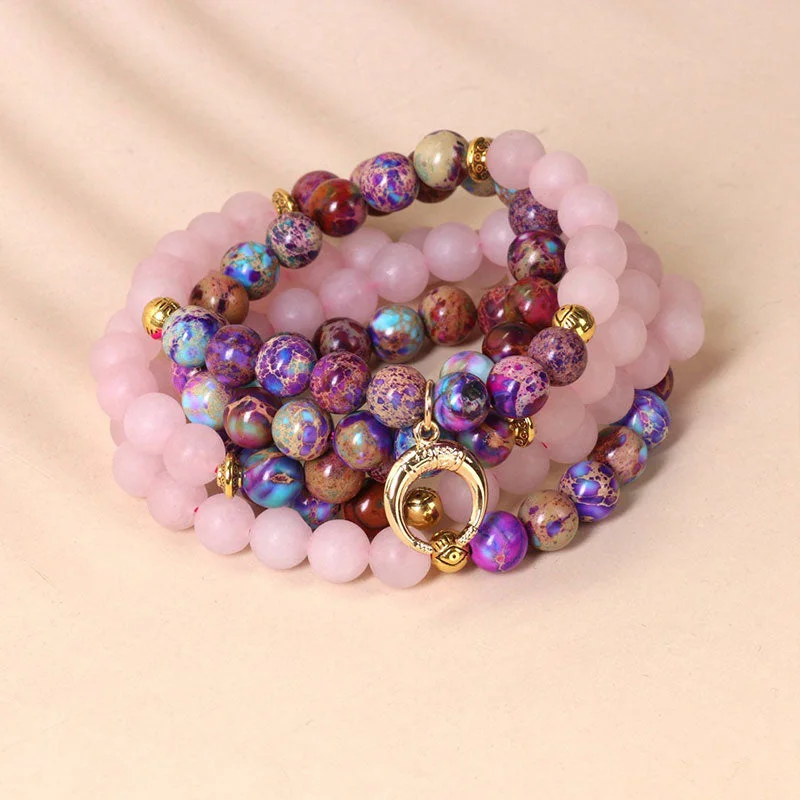 Men's Stone Beaded Bracelets-Buddha Stones 108 Beads Miano Real Pink Crystal Mala Healing Bracelet Men's Stone Beaded Bracelets-Buddha Stones 108 Beads Miano Real Pink Crystal Mala Healing Bracelet