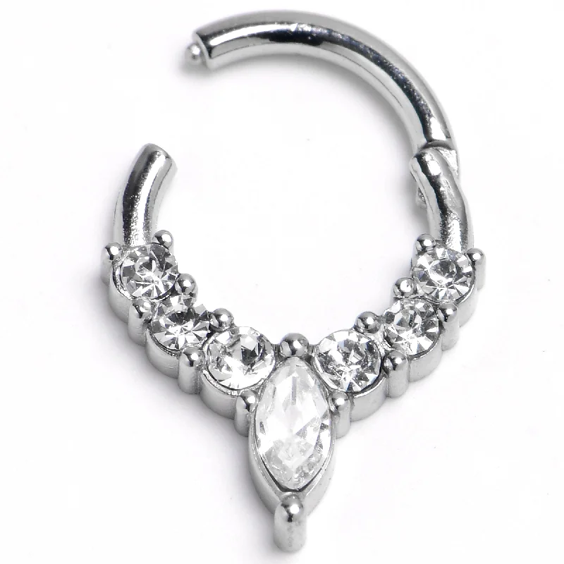 Nose Rings for Casual Cool Looks -16 Gauge 5/16 Front Facing Marquise CZ Precision Hinge Closure Segment Ring Nose Rings for Casual Cool Looks -16 Gauge 5/16 Front Facing Marquise CZ Precision Hinge Closure Segment Ring