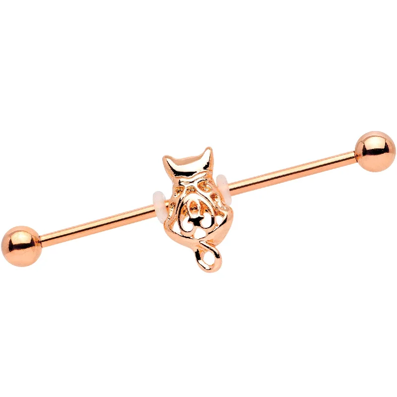 Women's Earrings – Elegant Designs for Every Personality--14 Gauge Rose Gold Tone Cool Cat Industrial Barbell 38mm Women's Earrings – Elegant Designs for Every Personality--14 Gauge Rose Gold Tone Cool Cat Industrial Barbell 38mm