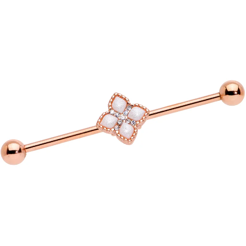 Women's Earrings – Elegant Designs for Every Personality--14 Gauge Clear Gem Rose Gold Tone Renaissance Industrial Barbell 38mm