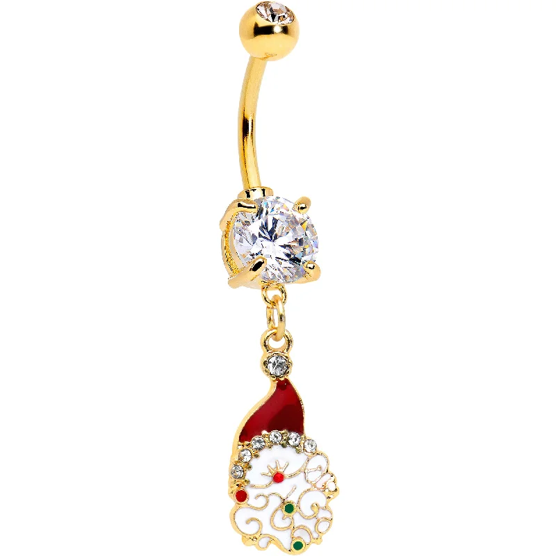 Stylish Belly Rings for Fashionistas -Clear Gem Gold Tone Decorated Santa Christmas Holiday Dangle Belly Ring Stylish Belly Rings for Fashionistas -Clear Gem Gold Tone Decorated Santa Christmas Holiday Dangle Belly Ring