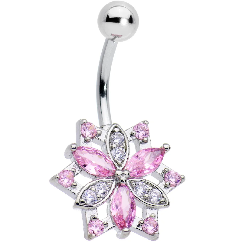 Custom Belly Rings with Personalized Features -Pink Clear Gem Triple Elegance Flower Belly Ring Custom Belly Rings with Personalized Features -Pink Clear Gem Triple Elegance Flower Belly Ring