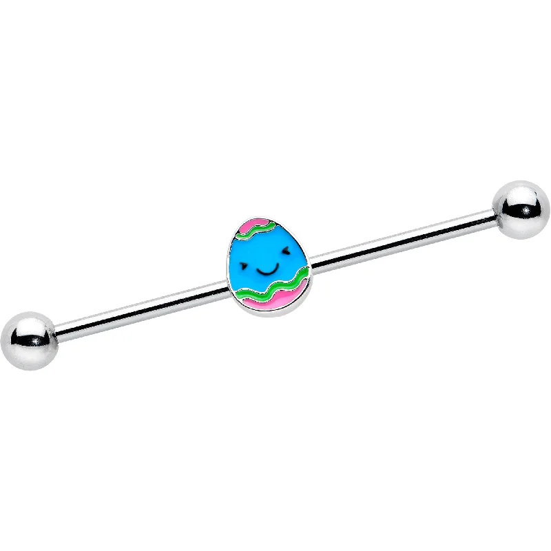 Women's Earrings – Elegant Designs for Every Personality--14 Gauge Blue Celebration Easter Egg Industrial Barbell 38mm