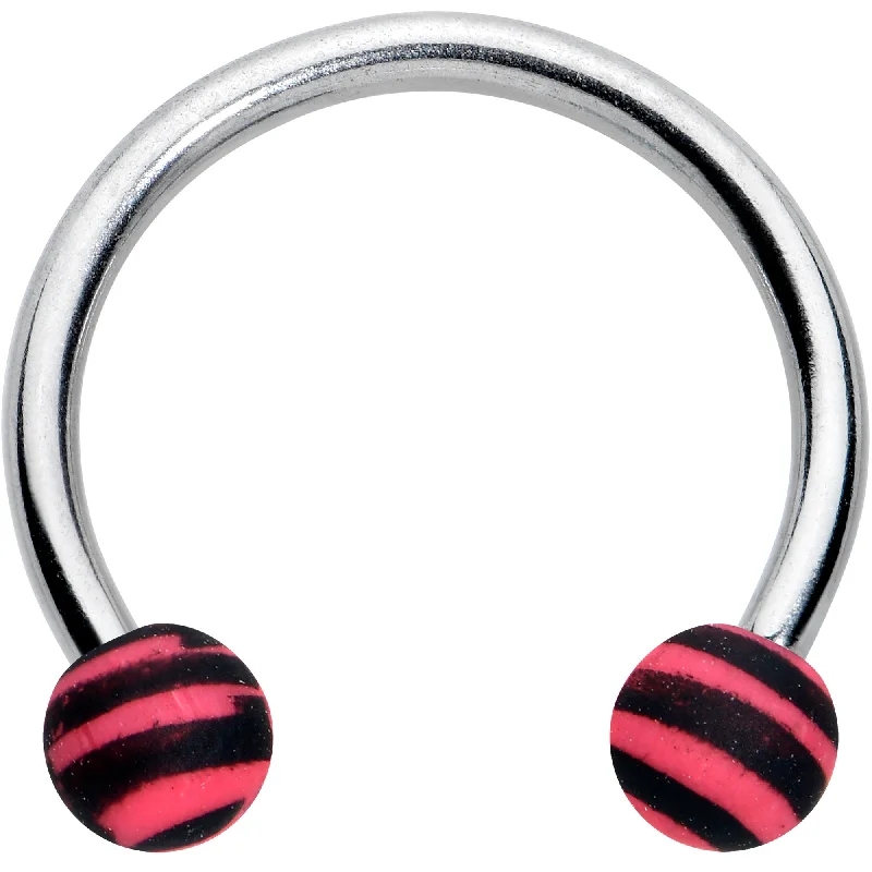 Chic Lip Rings for Stylish Looks16 Gauge 3/8 Matte Pink Zebra Stripe Ends Horseshoe Circular Barbell