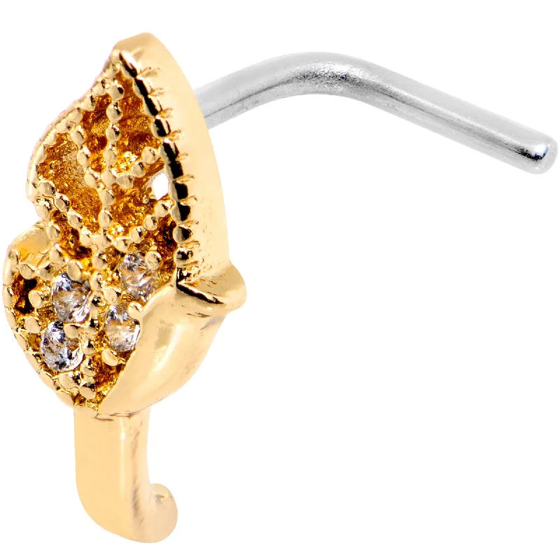 Nose Rings for Elegant Appeal -20 Gauge Clear CZ Gold Tone Leaf Faux Hoop L Shaped Nose Ring Nose Rings for Elegant Appeal -20 Gauge Clear CZ Gold Tone Leaf Faux Hoop L Shaped Nose Ring