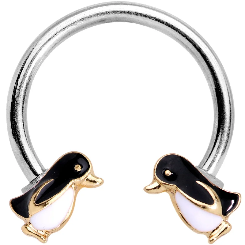 Trendy Lip Rings for Modern Style16 Gauge 3/8 Penguin Buddies Horseshoe Curved Barbell