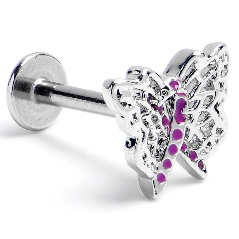 Comfortable Lip Rings for Casual Look16 Gauge 5/16 Purplish Beauty in Flight Butterfly Labret Monroe Tragus