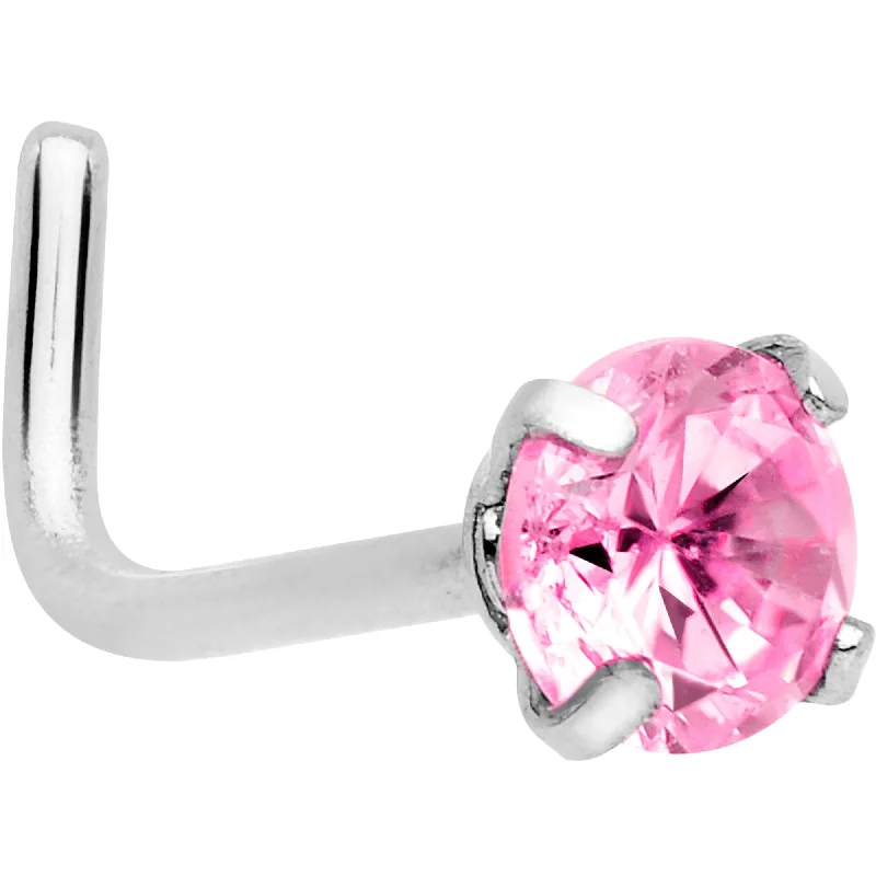 Artistic Nose Rings for Creative Looks -20 Gauge 1/4 Pink 3mm CZ Gem Steel L-Shape Nose Ring Artistic Nose Rings for Creative Looks -20 Gauge 1/4 Pink 3mm CZ Gem Steel L-Shape Nose Ring