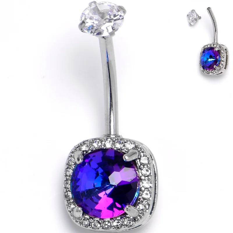 Comfortable Belly Rings for Effortless Style -Purple Clear CZ Gem Baroque Square Glam Belly Ring Comfortable Belly Rings for Effortless Style -Purple Clear CZ Gem Baroque Square Glam Belly Ring