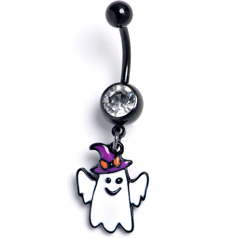 Comfortable Belly Rings for Everyday Wear -Clear Gem Black Witch Hat Ghost Halloween Dangle Belly Ring Comfortable Belly Rings for Everyday Wear -Clear Gem Black Witch Hat Ghost Halloween Dangle Belly Ring