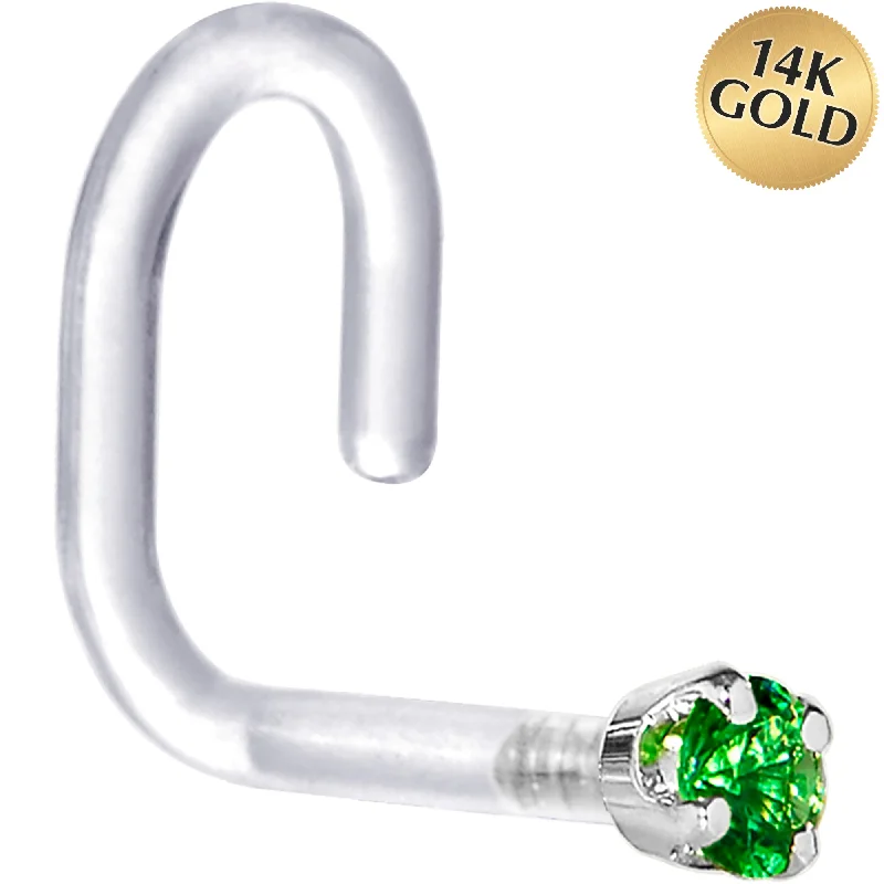 Stunning Nose Rings with Gems -18 Gauge 1/4 White Gold 1.5mm Green Cubic Zirconia Bioplast Nose Ring Stunning Nose Rings with Gems -18 Gauge 1/4 White Gold 1.5mm Green Cubic Zirconia Bioplast Nose Ring