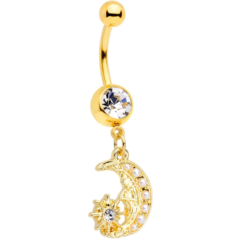 Trendy Belly Rings with Colorful Stones -Clear Gem Gold Tone Peaceful Night Star Moon Dangle Belly Ring Trendy Belly Rings with Colorful Stones -Clear Gem Gold Tone Peaceful Night Star Moon Dangle Belly Ring