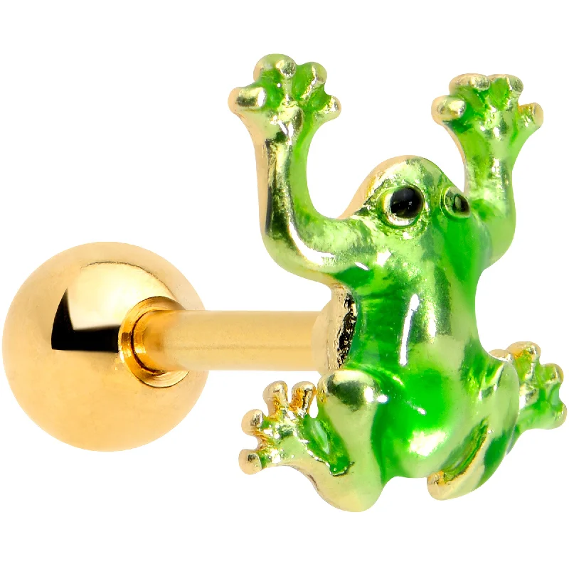 Women's Earrings – Elegant Designs for Every Personality--16 Gauge 1/4 Gold Tone Green Tree Frog Cartilage Tragus Earring Women's Earrings – Elegant Designs for Every Personality--16 Gauge 1/4 Gold Tone Green Tree Frog Cartilage Tragus Earring