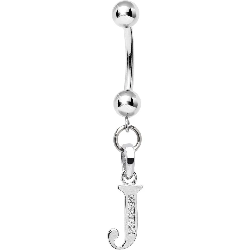 Gold Belly Rings for a Touch of Luxury -16 Gauge Solid 14kt White Gold CZ Initial J Belly Ring Gold Belly Rings for a Touch of Luxury -16 Gauge Solid 14kt White Gold CZ Initial J Belly Ring