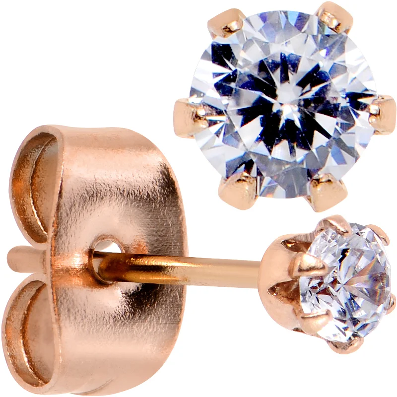 Women's Earrings – Elegant Designs for Every Personality--3mm Clear CZ Gem Rose Gold IP Post Stud Earrings Women's Earrings – Elegant Designs for Every Personality--3mm Clear CZ Gem Rose Gold IP Post Stud Earrings