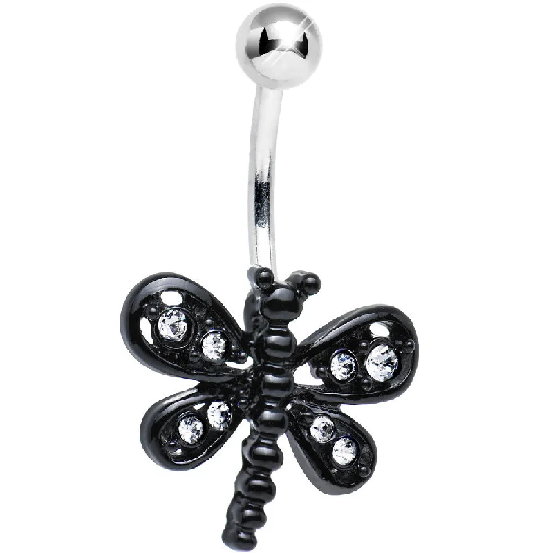 Elegant Belly Rings with Modern Touch -Clear Gem Dark and Dreamy Dragonfly Belly Ring Elegant Belly Rings with Modern Touch -Clear Gem Dark and Dreamy Dragonfly Belly Ring