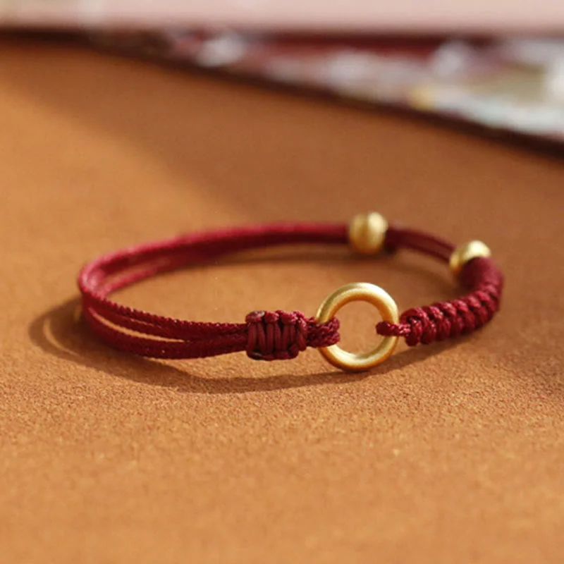 Sturdy Bangles for Women-Buddha Stones Alloy Peace Buckle Luck Red String Bracelet