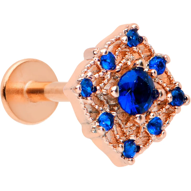 Designer Lip Rings for Chic Look16 Gauge 5/16 Blue Gem Rose Gold Tone Night Star Labret Monroe Tragus