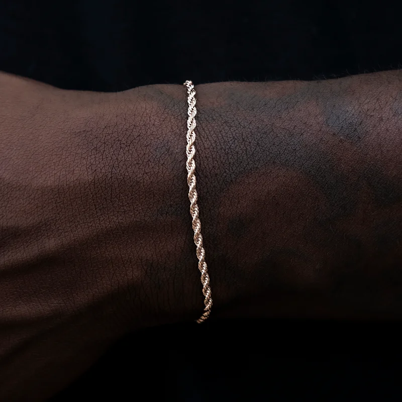 Custom Metal Bracelets for Men-Rope Bracelet in Rose Gold- 2mm