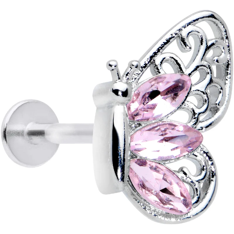 Designer Lip Rings for Chic Look16 Gauge 5/16 Pink Gem Lacy Butterfly Labret Monroe Tragus