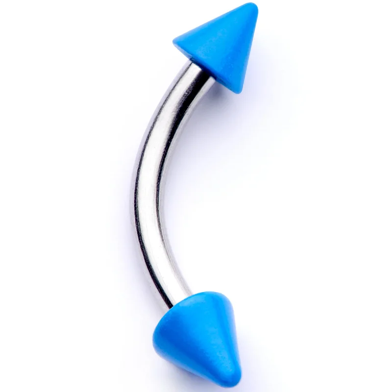 Durable Lip Rings with Classic Design16 Gauge 5/16 Blue Cone End Curved Eyebrow Ring