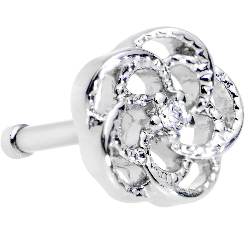 Nose Rings for Evening Wear -20 Gauge 1/4 Clear CZ Gem Fledgling Flower Nose Bone