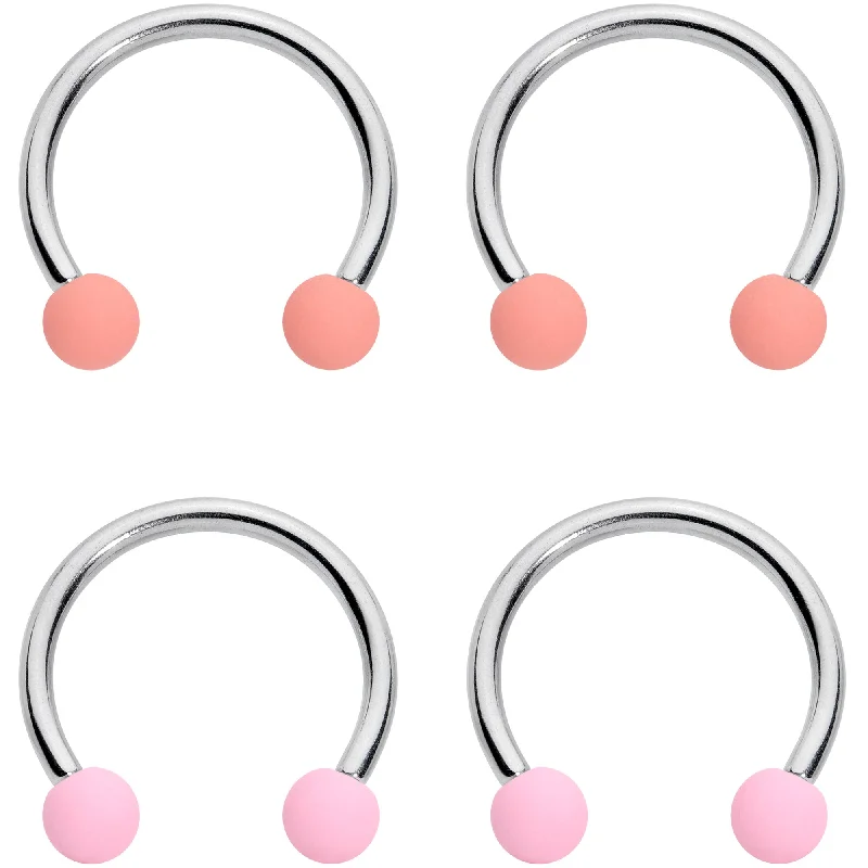 Stunning Lip Rings for Dazzling Fashion16 Gauge 3/8 Pink Peach Matte Horseshoe Circular Barbell Set of 4