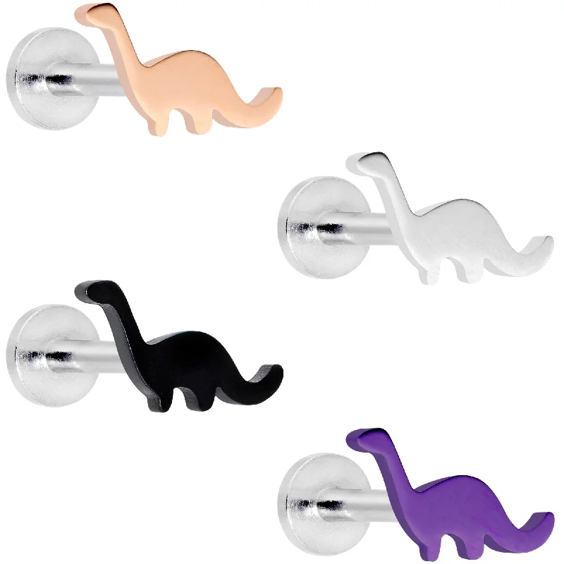 Beautiful Lip Rings with Sparkling Accents16 Gauge 5/16 Multicolor Dinosaur Internally Threaded Labret Set of 4