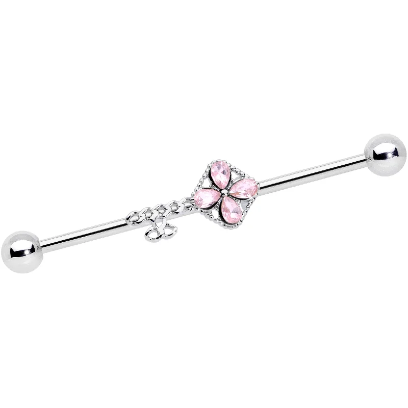 Women's Earrings – Elegant Designs for Every Personality--14 Gauge Pink Gem Open Key Industrial Barbell 38mm