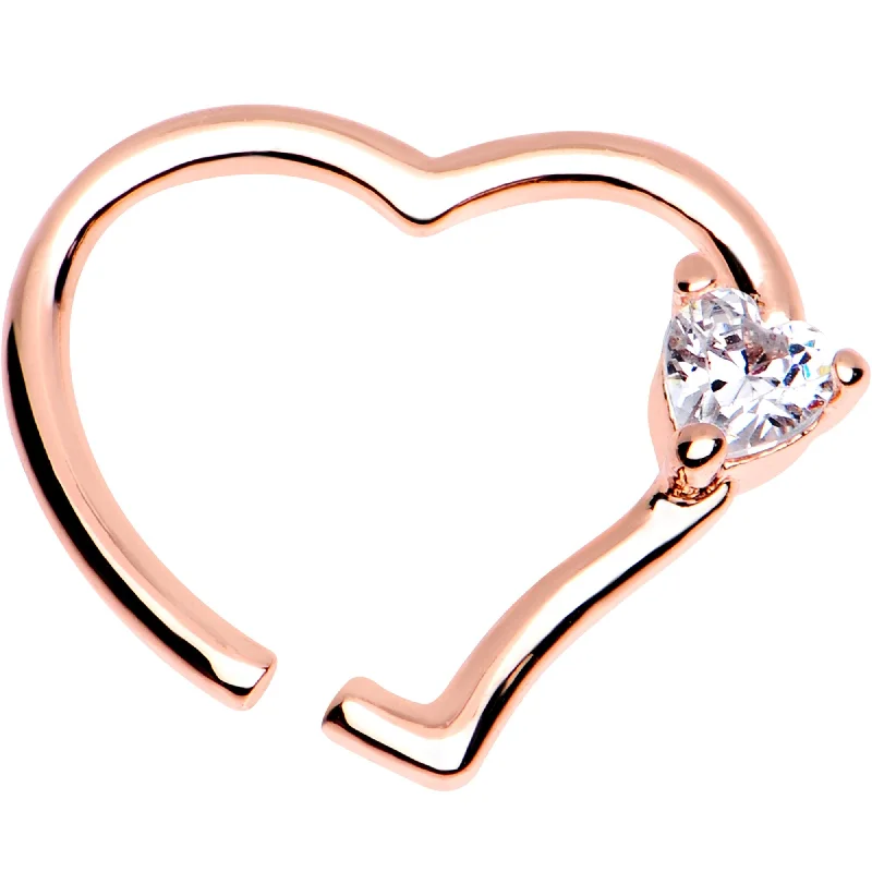 Women's Earrings – Elegant Designs for Every Personality--Clear CZ Gem Rose Gold Plated Free Heart Left Daith Cartilage Tragus