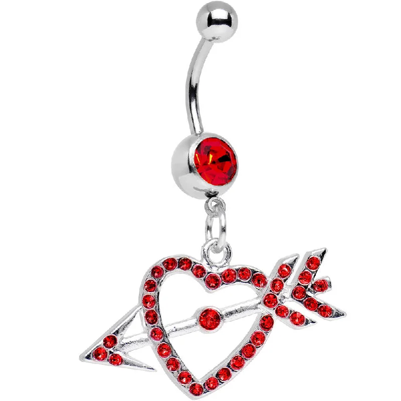 Belly Rings with Exotic Designs -Red Gem Cupid's Arrow Hits the Heart Dangle Belly Ring Belly Rings with Exotic Designs -Red Gem Cupid's Arrow Hits the Heart Dangle Belly Ring