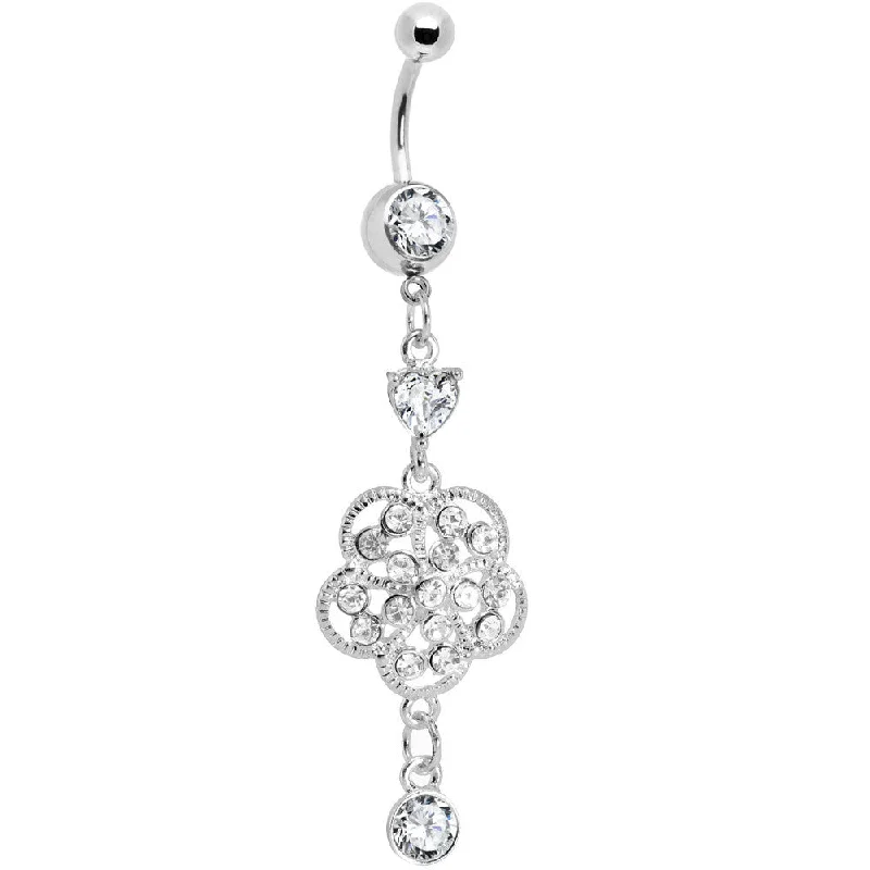 Belly Rings with Stone Detailing for Bold Looks -Crystalline Gem Floral Enchantment Dangle Belly Ring Belly Rings with Stone Detailing for Bold Looks -Crystalline Gem Floral Enchantment Dangle Belly Ring