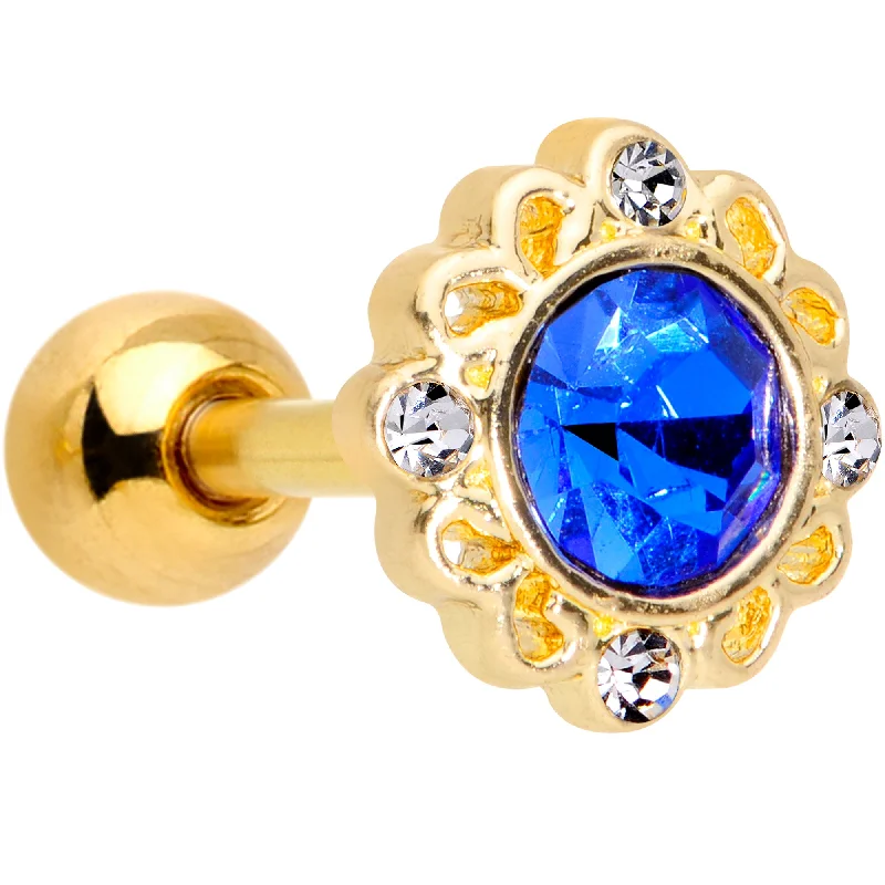 Women's Earrings – Elegant Designs for Every Personality--16 Gauge 1/4 Clear Blue Gem Gold Tone Empire Cartilage Tragus Earring