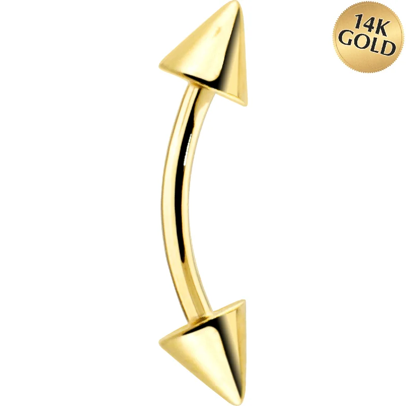 Women's Earrings – Elegant Designs for Every Personality--Solid 14kt Yellow GOLD CONE Eyebrow Ring 16 Gauge 5/16 3mm