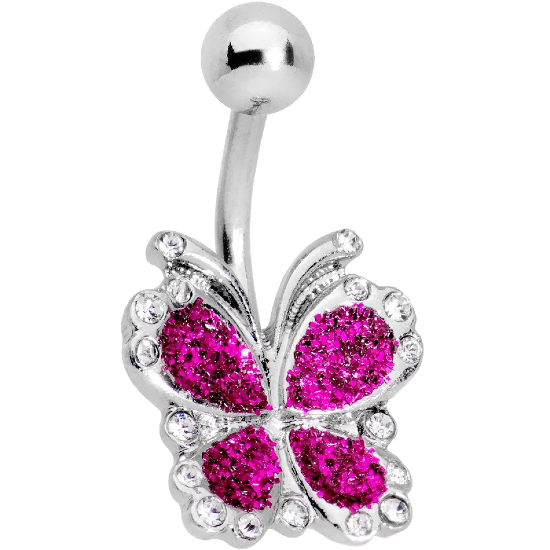 Comfortable Belly Rings for All-Day Wear -Clear Gem Pink Spring Butterfly Belly Ring Comfortable Belly Rings for All-Day Wear -Clear Gem Pink Spring Butterfly Belly Ring